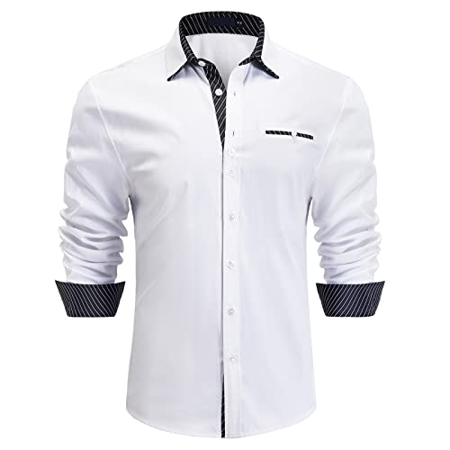 Enlision Camisas para Hombre Casual Camisa de Vestir Formal Camisas Manga Larga Camisa Clásica Elegante Camisa Blanco L