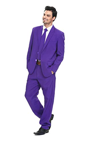 Traje de Fiesta para Hombre, Color sólido, Traje de Ocio para Fiesta de Halloween con Corbata y Pantalones Púrpura M