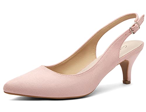 Greatonu - Zapatos con tacón de Aguja Corto y talón al Aire para Mujer para Vestir,Rosa, 38 EU