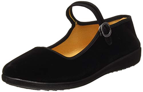 Zapatos Mary Jane de Terciopelo de Las Mujeres Algodón Negro Antigua Pekín Pisos de Tela Ejercicio Zapatos de Baile (Numeric_40)