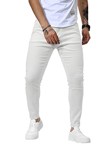 CZIMOO Vaqueros Hombre Fit Denim Pantalones Casual Jeans con Bolsillos Stretchy Hombre Pantalones Ajustados Blanco 34