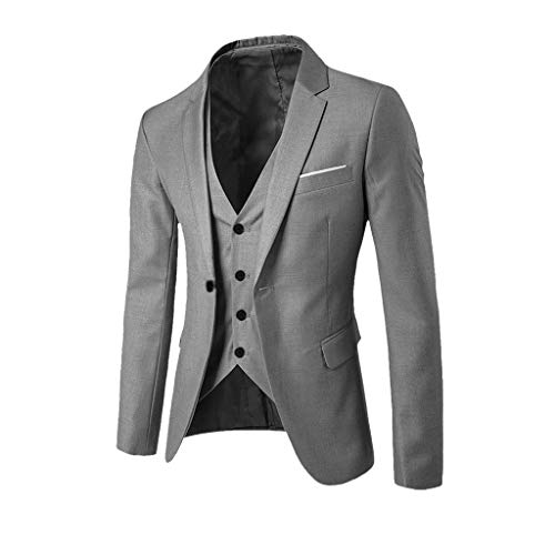 Take Idea Traje para hombre de 3 piezas, monocolor, corte ajustado, para negocios, sacos, pantalones, elegante, blazer chaleco, gris, XXXL, chaqueta de invierno chaqueta larga