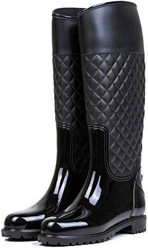AONEGOLD Botas de Agua Mujer Botas de Lluvia Impermeable Altas Bota de Goma Wellington Boots OtoÃ±o e Invierno(Negro,38 EU)