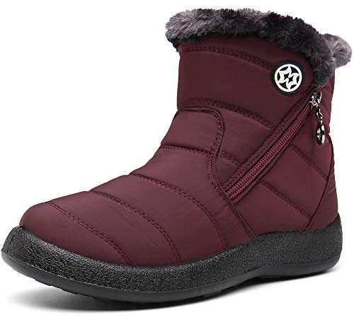Gaatpot Zapatos Invierno Mujer Botas de Nieve Forradas Zapatillas Botines Planas Con Cremallera Rojo 39 EU