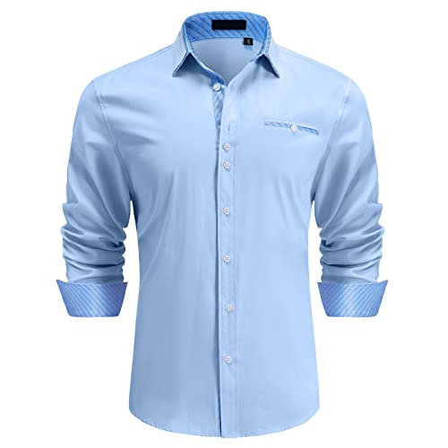 Enlision Camisas para Hombre Casual Camisa de Vestir Formal Camisas Manga Larga Camisa Clásica Elegante Camisa Azul XXL