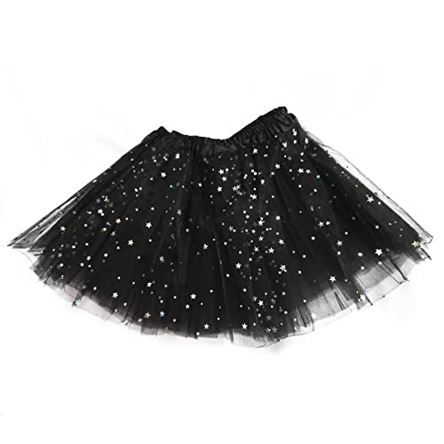 MUNDDY® - Tutu Elastico Tul 3 Capas 28 CM de Longitud para niña Bebe Distintas Colores con Estrella Falda Disfraz Ballet (Negro con Estrella)