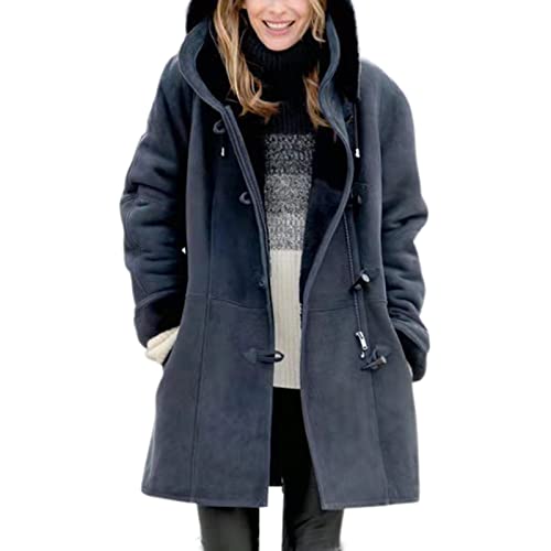 Frdun - Chaqueta de forro polar extragrande para mujer, chaqueta de invierno de tejido polar con capucha, sudadera cálida informal de manga larga