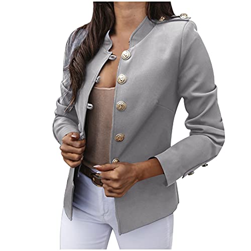 Dasongff Blazer - Chaqueta de traje para mujer, elegante, chaqueta con botones, chaqueta corta, chaqueta militar, chaqueta de corte ajustado, cuello alto, chaqueta de oficina