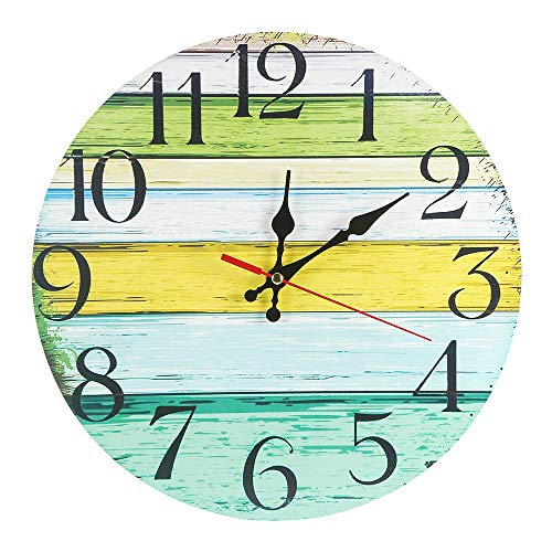LOHAS Home 30cm Silencioso Madera Reloj de Pared Redonda Vintage Rústico Estilo Chic Números arábigos Madera Redonda Reloj de Pared Decorativo (Casa del Lago)