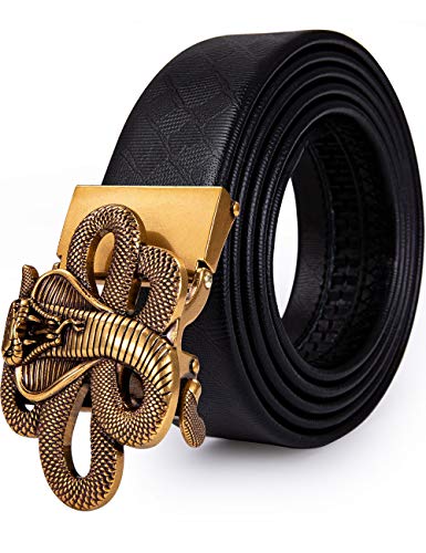 Cinturón de cuero para hombre, con hebilla de trinquete automático con impresión animal en 3D, cinturón negro de diseño sin agujeros para vaqueros, en caja de regalo Dorado Aa Gold Boa Large
