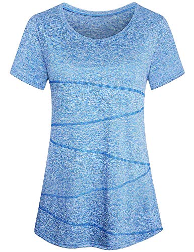 iClosam Camiseta Deporte Mujer Verano Camiseta Yoga Blusa Tops Secado Rápido con Cuello Redondo Casual Suelta T-Shirt para Fitness Jogging Blue, M