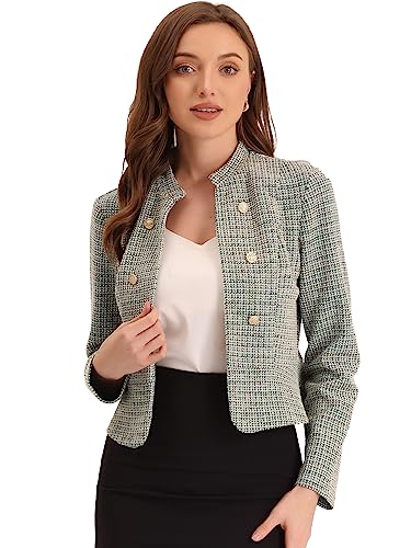 Allegra K Blazer de tweed vintage para mujer, cuello alto, chaqueta corta para oficina y trabajo, beige, 48